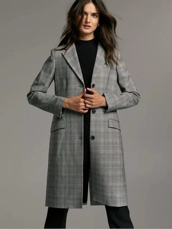 Aritzia Jackets & Blazers - Aritzia Babaton “Trent” Grey Brown Plaid Trench Coat Size 0